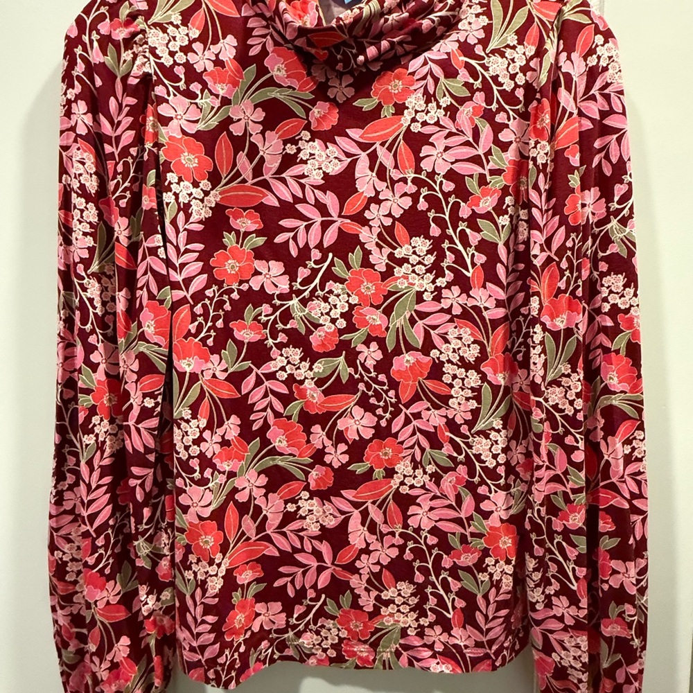 Draper James Burgundy Floral Mock Neck Long Sleeve Top